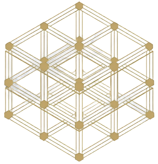 Interlocking isometric lattice of gold beams and joints